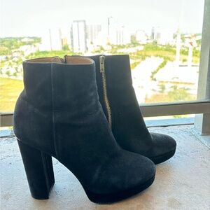 Calvin Klein suede booties with gold zippers. Size 8.